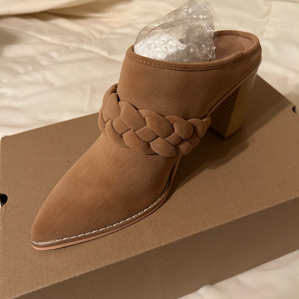 Women's Tan Braided Mule Heels